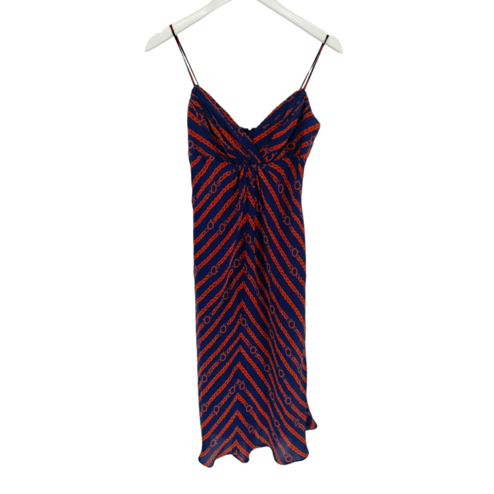 Shoshanna 100% Silk Dress Size 6 Nautical Navy Orange Fully Lined Y2K